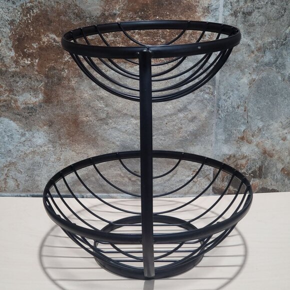 Black Metal 2 Tier Fruit Vegetable Basket Bowl Display Stand - Picture 8 of 11